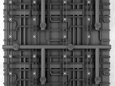 Industrial Style Ceiling Design With Grid Like Metal Pipes And Bolts 3d model