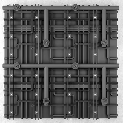 Industrial Style Ceiling Design With Grid Like Metal Pipes And Bolts 3d model