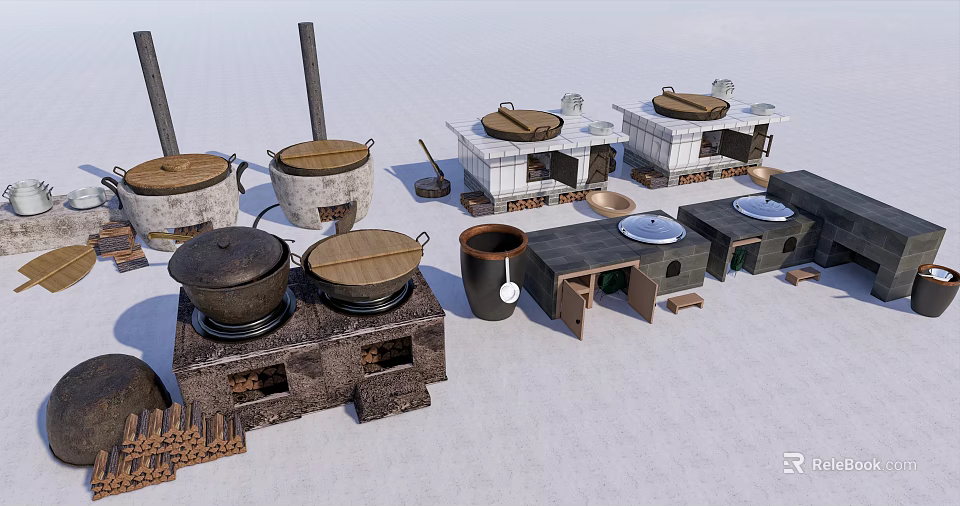 Modern Kitchen Cabinets With Wooden Doors And Functional Storage Design 3d model