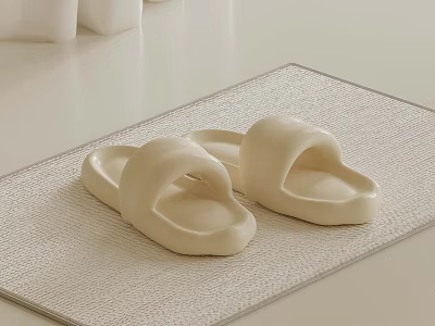 Cream Colored Slippers On Textured Mat For Cozy Home Bathroom Decor 3d model