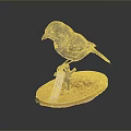Detailed Stuffed Bird Specimen Perched On Round Orange Base With Small White Tag