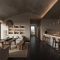 Warm Natural Hotel Public Lounge With Comfortable Seats Wooden Furnishings And Casual Side Coffee Bar