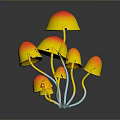 Mushroom Shaped Bonsai Plant Featuring Yellow Orange Gradient And Blue Stems On Dark Background