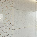 Elegant Luxury Kitchen Background Wall With White Hexagonal Tiles Gold Geometric Patterns And Marble Texture