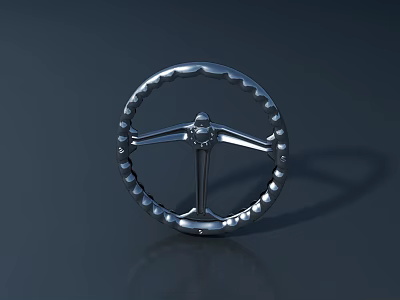 Silver Metallic Circular Object With Wavy Edges And Central Structure Design 3d model