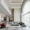 Modern Living And Dining Room Interior With Marble Walls Sofa And TV Unit