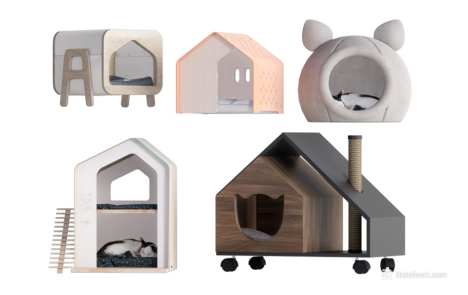 Unique Pet Bed Designs Featuring House Shaped And Bear Ear Styles For Pets 3d model 