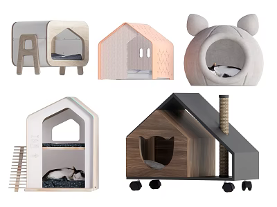 Unique Pet Bed Designs Featuring House Shaped And Bear Ear Styles For Pets 3d model