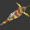 Sci Fi Spaceship Model With Yellow Red And Gray Streamlined Futuristic Design