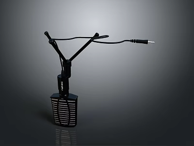Black Adjustable Microphone Stand With Flexible Arms And Audio Cable 3d model
