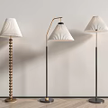 Modern Floor Lamps Featuring White Pleated Shades Curved Metal And Wood Bases