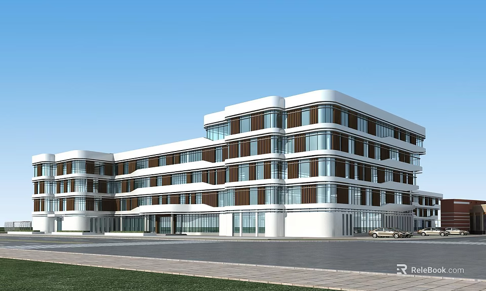 Modern School Building Exterior Design With Multi Story Glass Windows And White Facade 3d model 