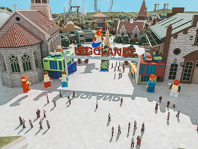 LEGO Themed Amusement Park With Buildings And Visitors 3d model
