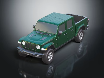 Jeep Green Four Door Pickup Truck With Rugged Exterior Design And Open Bed 3d model