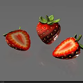 Fresh Strawberries Whole And Sliced On Black Background With Bright Red Color And Reflection