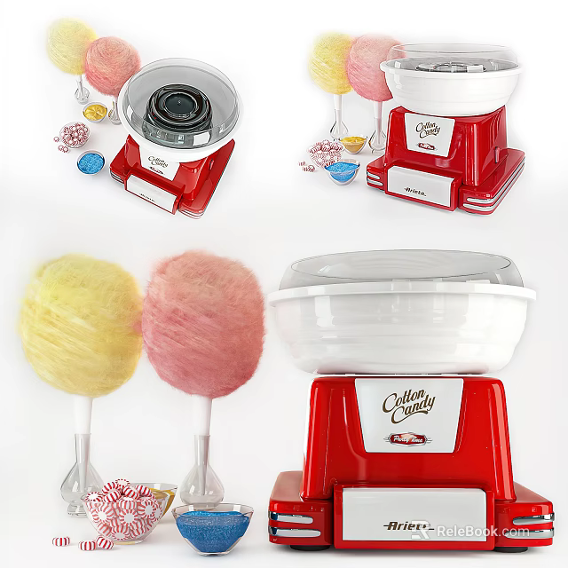 Red Cotton Candy Machine Making Yellow And Pink Fluffy Cotton Candy Treats 3d model 