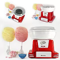 Red Cotton Candy Machine Making Yellow And Pink Fluffy Cotton Candy Treats