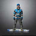 Man Wearing Blue And Gray Jacket With Blue Beanie And Gloves Standing On Snowboard
