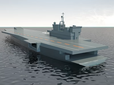 Gray Hull Aircraft Carrier Sailing On The Sea With Flight Deck And Orange Lines 3d model