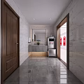 Modern Staff Pantry With Marble Walls Sink Refrigerator Mirror And Modern Design