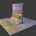 Urban Hostel Barrier Design With Warning Stripes And Signage On Concrete Ground