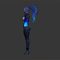 Futuristic Sci Fi Humanoid Creature With Blue Hair Glowing Blue Hands And Tight Dark Outfit