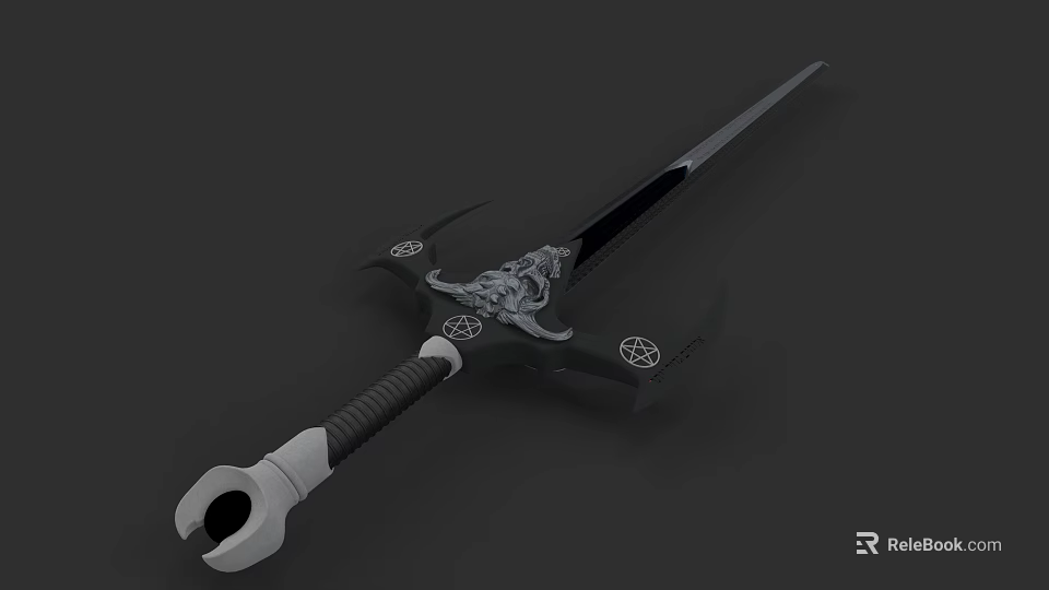Intricate Mythical Sword With Decorative Guard And Ornate Metal Carvings 3d model 