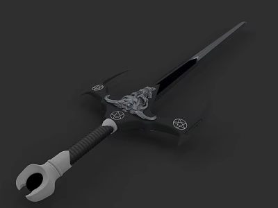 Intricate Mythical Sword With Decorative Guard And Ornate Metal Carvings 3d model