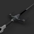 Intricate Mythical Sword With Decorative Guard And Ornate Metal Carvings