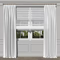 White Curtains With Window Blinds In Bright Room Interior And Greenery View