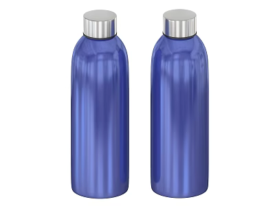 Modern Blue Water Bottles With Shiny Silver Caps For Everyday Use 3d model