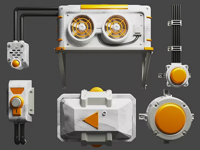 Industrial Design Electronic Electrical Components With Dual Fans Control Knobs And Orange Buttons 3d model