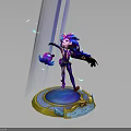 Purple Haired Magical Character With Small Creature On Circular Platform And Blue Light