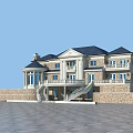 European Style Detached Villa With Stone Exterior Dark Roof And Balcony Steps