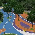 Residential Landscape Design With Colorful Playground Trees Curved Paths And Facilities