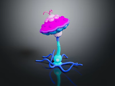 Colorful 3D Fantasy Structure With Pink Purple Umbrella Top Blue Stem And Tentacle Base 3d model