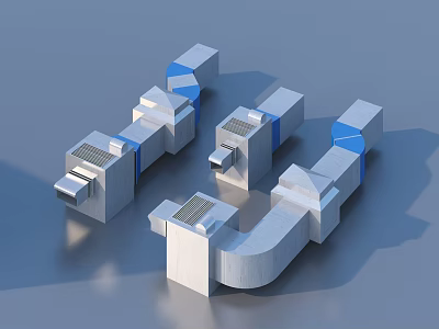 Modern Geometric Architectural Models With White And Blue Modular Components And Smooth Surfaces 3d model