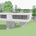 Modern Hillside Single Family House with Terrace White Car and Distant City View
