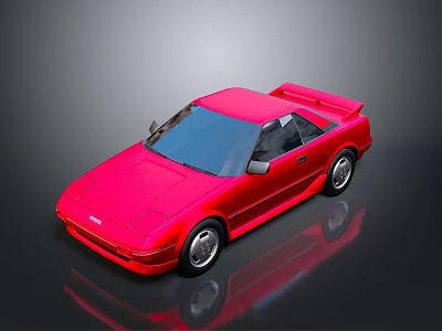 Red Sports Car With Two Door Design And Rear Spoiler On Shiny Surface 3d model