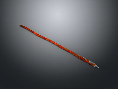 Red Long Staff Weapon With Textured Body And Metal Tip 3d model