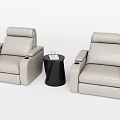 Beige Recliner Leisure Sofa Set With Black Round Side Table And Cup Holders 3d model