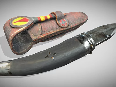 High Quality Leather Sheath Kitchen Knife For Cutting Fresh Food Items 3d model