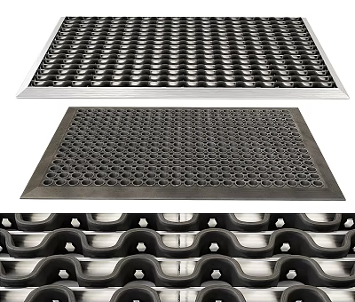 Durable Black Square Carpet Featuring Wave Pattern And Circular Holes Design 3d model