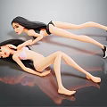 Two Female Doll Models In Bikini Lying On Smooth Surface With Reflective Floor 3d model