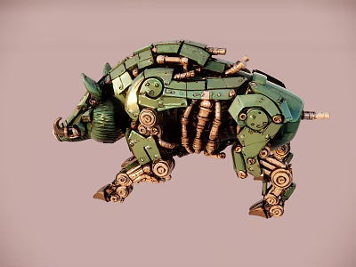 Smart Mechanical Boar Design With Detailed Green Gold Gears And Components 3d model