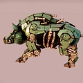 Smart Mechanical Boar Design With Detailed Green Gold Gears And Components