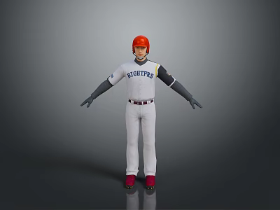 Baseball Uniform With Red Helmet White Jersey Gray Sleeves And Bluejays Logo 3d model