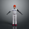 Baseball Uniform With Red Helmet White Jersey Gray Sleeves And Bluejays Logo