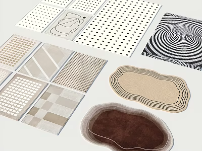 Stylish Square Rugs with Various Geometric Patterns and Neutral Tones for Modern Home Interior 3d model