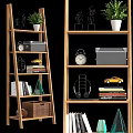 Wooden Multi tiered Shelving Unit With Books Storage Boxes Plants And Decorative Items